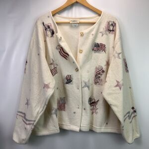 Vintage Artisans Patriotic Fleece Cardigan Size XXL USA Flag Eagle Made in USA
